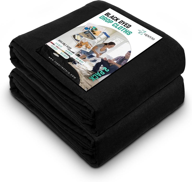 ZUPERIA Black Drop Cloth (6 x 10 Feet - Pack of 2) - Pure Canvas Drop Cloth for Painting, Curtains & Floor Protection Washable & Reusable Tight Woven Paint Cover for Multipurpose use - Image 1
